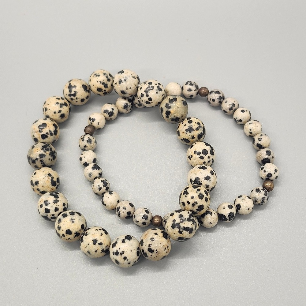 Dalmatian Jasper Beaded Stretch Bracelet Stack 6.5" Natural Stone Gemstone - Picture 3 of 3